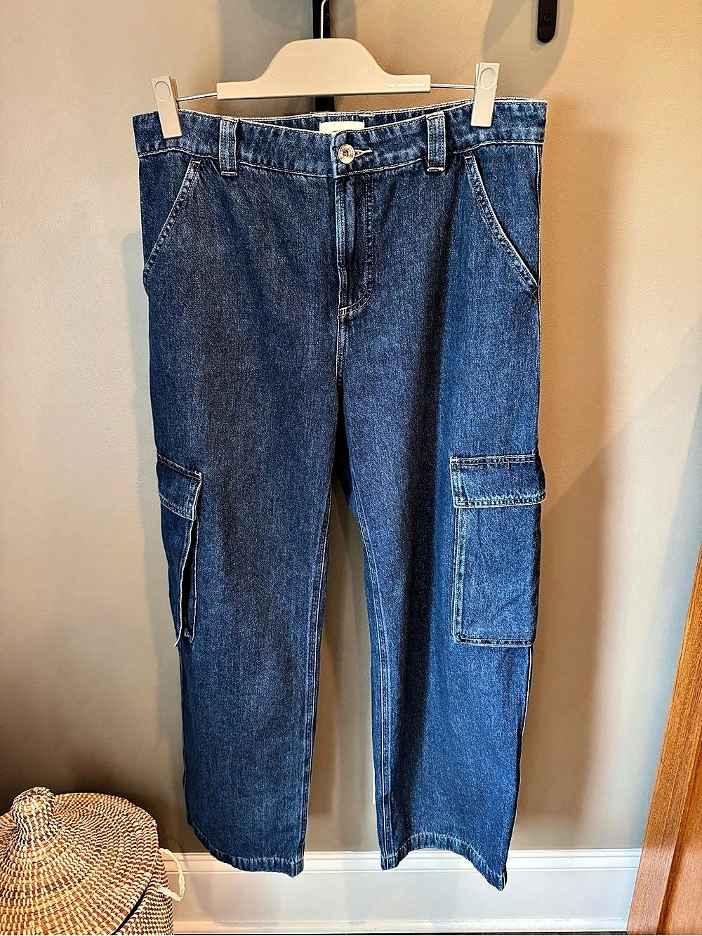 Everlane Denim Cargo Pants Wide Leg Utility Jeans Medium Wash